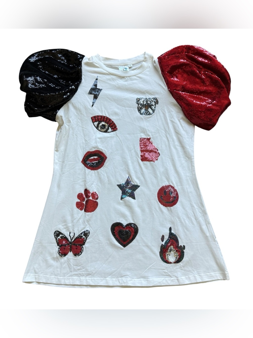 Queen of Sparkles Georgia Bulldogs Sequin Puff Sleeve Tee Dress XS UGA Gameday